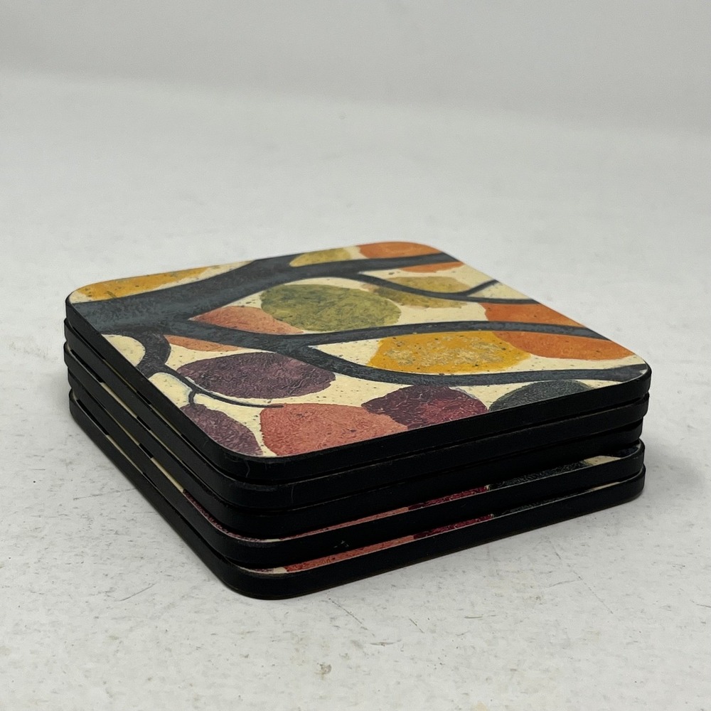 Pimpernel Coasters Set of 6 Cork Backed Autumn Tree Leaves Colorful T1903 4x4
